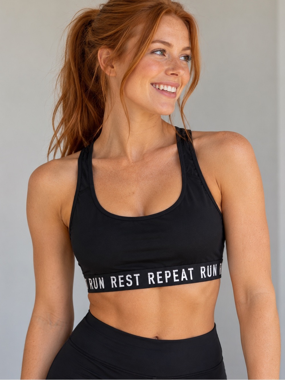 Old Navy Active Go-Dry Black “Run Rest Repeat” Sports Bra Medium
